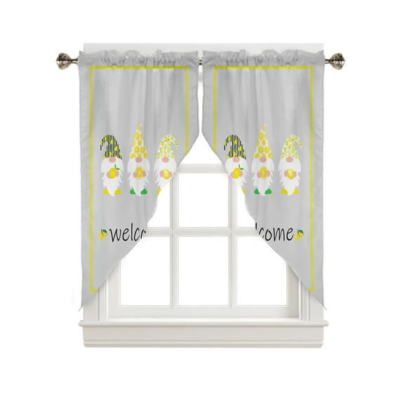 Swag Curtains, Farm Lemon Gnome Welcome Rod Pocket Kitchen Curtains Valances Tier Curtains Swag Valance Curtains for Bedroom Living Room 36" x 45", 2 Panels