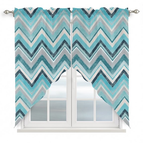 Swag Curtains, Geometric Zig Zag Art Stripes Rod Pocket Window Topper Curtains Valances for Kitchen Bedroom Living Room 2 Panel, Multicolor Chevron 28x36in