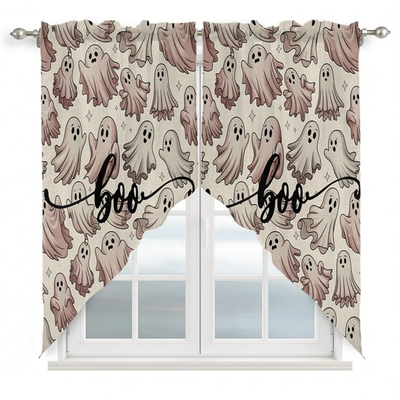 Swag Curtains, Halloween Horror Cute Ghost Rod Pocket Window Topper Curtains Valances for Kitchen Bedroom Living Room 2 Panel, Vintage 36x36in