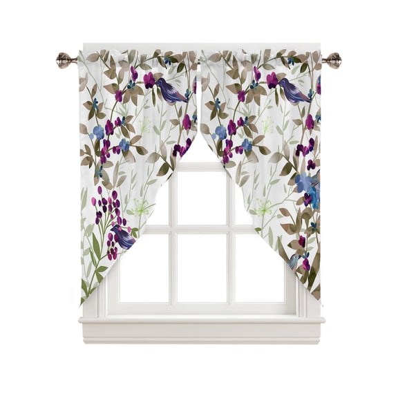 Swag Curtains, Illustrated Spring Plant Vine Hummingbird Rod Pocket Kitchen Curtains Valances Tier Curtains Swag Valance Curtains for Bedroom Living Room 36" x 45", 2 Panels