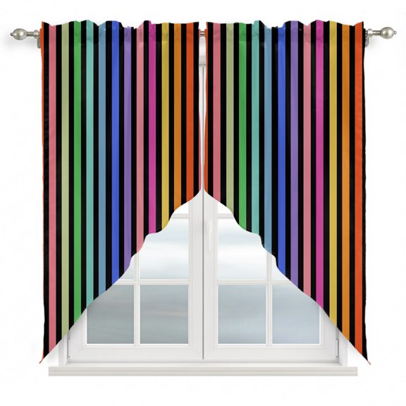 Swag Curtains, Modern Rainbow Stripes Rod Pocket Window Topper Curtains Valances for Kitchen Bedroom Living Room 2 Panel, Boho Vertical Striped 28x36in