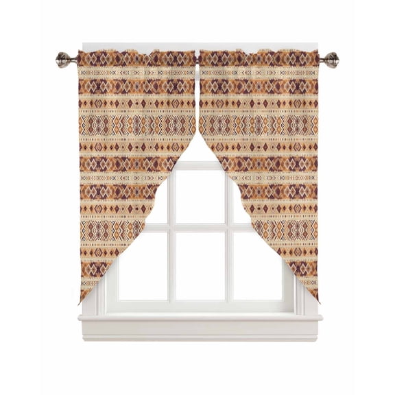 Swag Curtains, Nordic Ethnic Morocco Retro Geometric Texture Rod Pocket Kitchen Curtains Valances Tier Curtains Swag Valance Curtains for Bedroom Living Room 28" x 36", 2 Panels