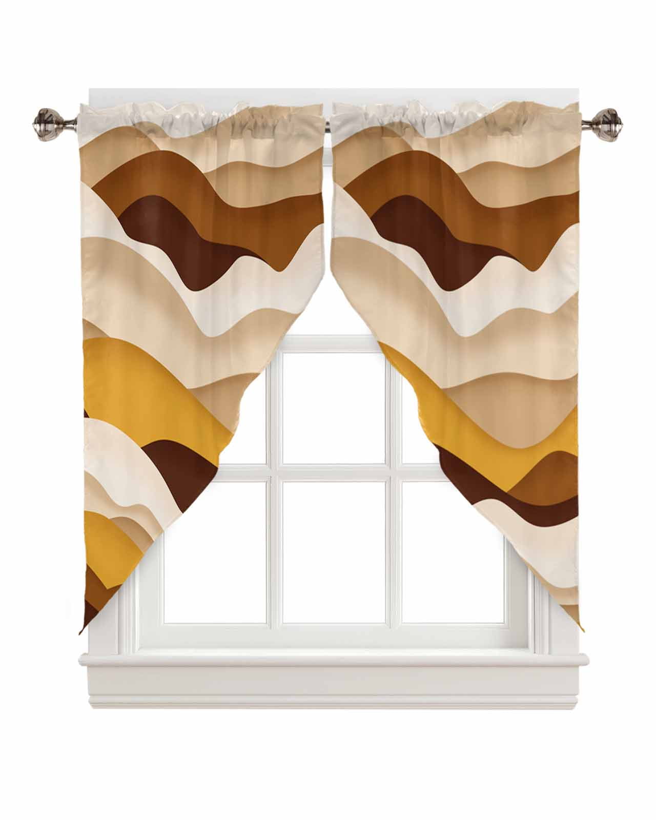 Swag Curtains, Orange Brown Ombre Abstract Geometric Ocean Waves Rod Pocket Kitchen Curtains Valances Tier Curtains Swag Valance Curtains for Bedroom Living Room 28" x 36", 2 Panels