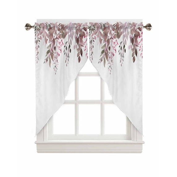 Swag Curtains, Pink Green Plant Leaf Spring Eucalyptus Leaves Rod Pocket Kitchen Curtains Valances Tier Curtains Swag Valance Curtains for Bedroom Living Room 28" x 36", 2 Panels