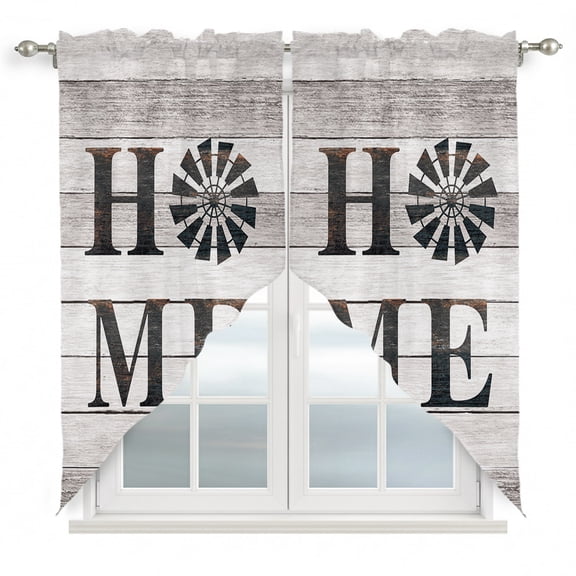Swag Curtains, Rustic Farm Windmill HOME Quotes Rod Pocket Window Topper Curtains Valances for Kitchen Bedroom Living Room 2 Panel, Chic Wooden Plank 28x36in