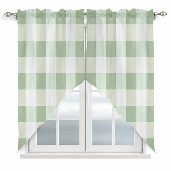 Swag Curtains, Simple White Green Buffalo Plaid Rod Pocket Window Topper Curtains Valances for Kitchen Bedroom Living Room 2 Panel, Spring Checker Gingham 28x36in