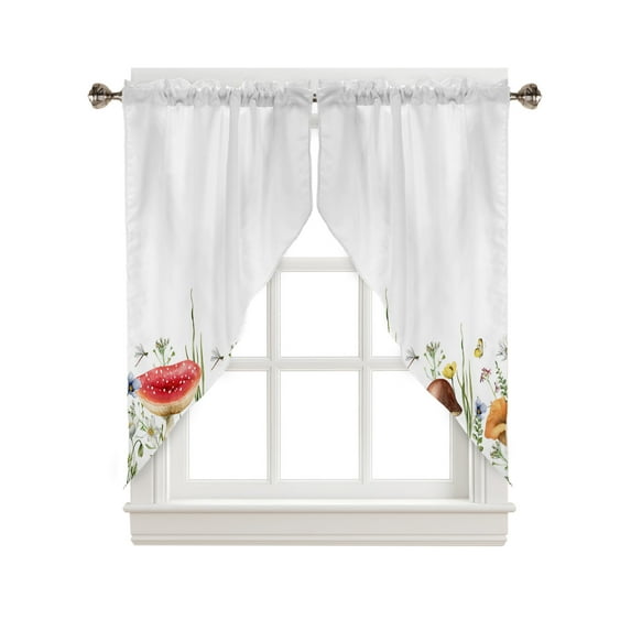 Swag Curtains, Spring Faomhouse Mushroom Plant Flowers Floral Rod Pocket Kitchen Curtains Valances Tier Curtains Swag Valance Curtains for Bedroom Living Room 28" x 36", 2 Panels