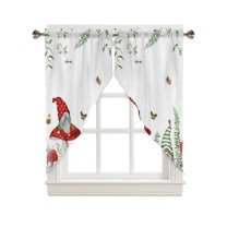 Swag Curtains, Spring Gnome Mushroom Green Plant Leaves Butterfly Rod Pocket Kitchen Curtains Valances Tier Curtains Swag Valance Curtains for Bedroom Living Room 36" x 45", 2 Panels