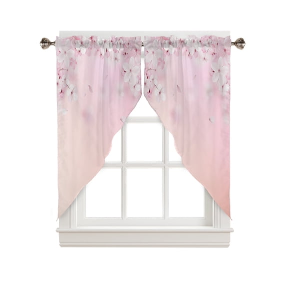 Swag Curtains, Spring Romantic Pink Peach Flowers Rod Pocket Kitchen Curtains Valances Tier Curtains Swag Valance Curtains for Bedroom Living Room 36" x 45", 2 Panels