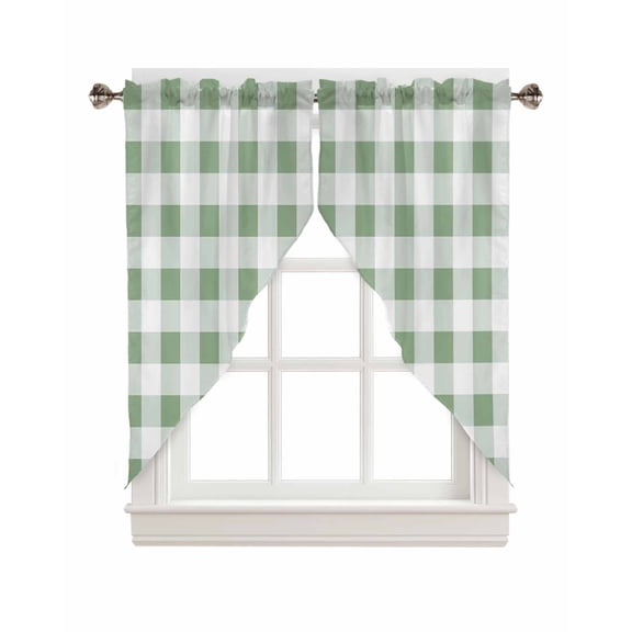 Swag Curtains, Spring Sage Green Buffalo Plaid Rod Pocket Kitchen Curtains Valances Tier Curtains Swag Valance Curtains for Bedroom Living Room 36" x 36", 2 Panels