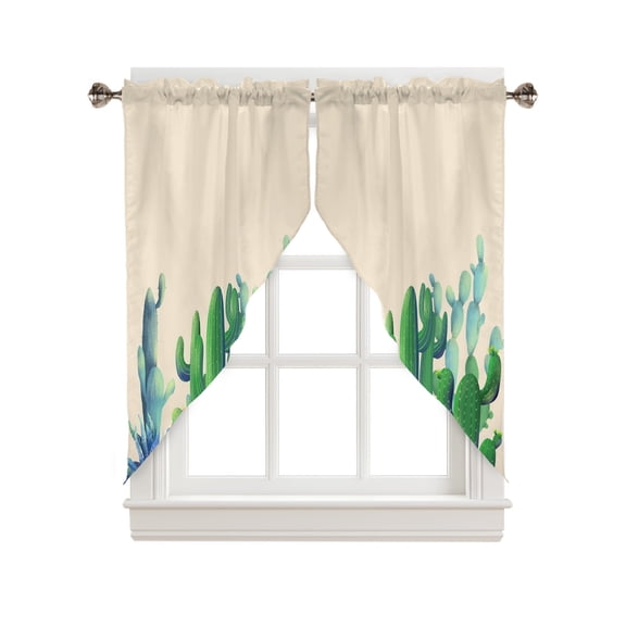 Swag Curtains, Summer Cactus Tropical Plant Light Khaki Background Rod Pocket Kitchen Curtains Valances Tier Curtains Swag Valance Curtains for Bedroom Living Room 36" x 63", 2 Panels