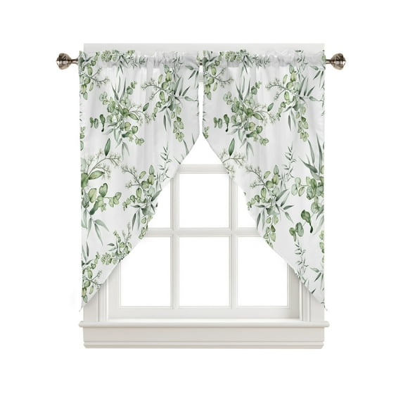 Swag Curtains, Summer Leaves Watercolor Painting Rod Pocket Kitchen Curtains Valances Tier Curtains Swag Valance Curtains for Bedroom Living Room 36" x 63", 2 Panels