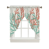 Swag Curtains, Summer Orange Green Coral Rustic Background Rod Pocket Kitchen Curtains Valances Tier Curtains Swag Valance Curtains for Bedroom Living Room 28" x 36", 2 Panels