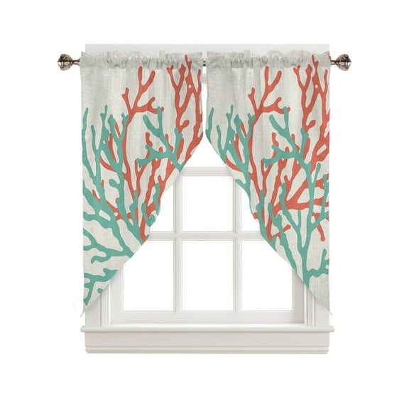Swag Curtains, Summer Orange Green Coral Rustic Background Rod Pocket Kitchen Curtains Valances Tier Curtains Swag Valance Curtains for Bedroom Living Room 28" x 36", 2 Panels
