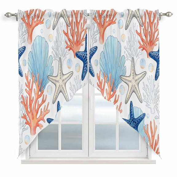 Swag Curtains, Summer Starfish Coral Shell Bubble Rod Pocket Window Topper Curtains Valances for Kitchen Bedroom Living Room 2 Panel, Underwater Marine Creature 28x36in