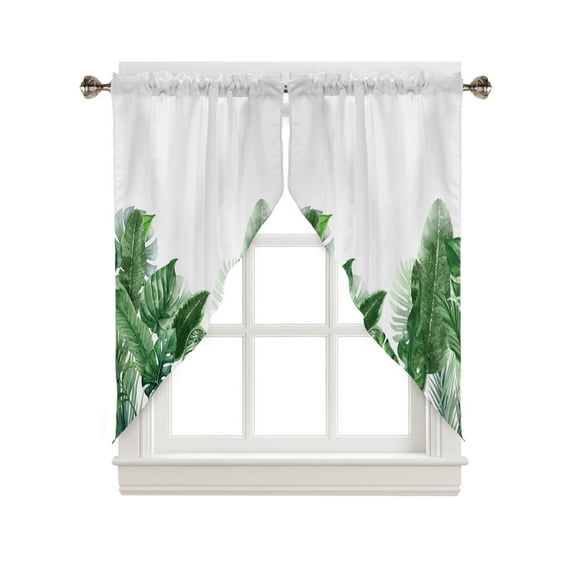 Swag Curtains, Tropical Rainforest Green Plant with Leaves Rod Pocket Kitchen Curtains Valances Tier Curtains Swag Valance Curtains for Bedroom Living Room 28" x 36", 2 Panels