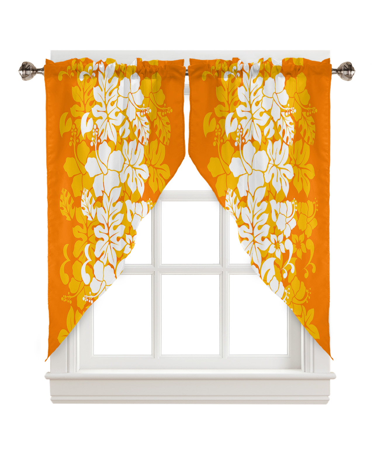 Swag Curtains, Tropical Summer Hawaii Floral Silhouette Yellow Texture ...