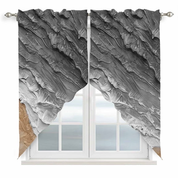 Swag Curtains Valances for Windows, Beach Sea Wave Short Kitchen Window Curtains Over Sink, Coastal Ocean Cafe Curtains Panel Set Of 2,Rod Pocket, 36 Inches Length Gray