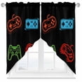 thumbnail image 1 of Swag Curtains Valances for Windows, Black Video Game Themed Short Kitchen Window Curtains Over Sink, Gamer Game Controller Lines Cafe Curtains Panel Set Of 2,Rod Pocket, 36 Inches Length, 1 of 8