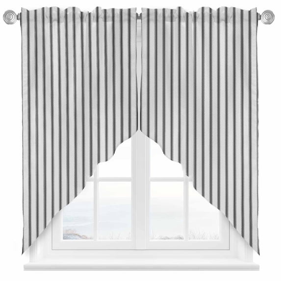 Swag Curtains Valances for Windows, Black Vintage Striped Short Kitchen Window Curtains Over Sink, Abstract Modern Geometric Art Cafe Curtains Panel Set Of 2,Rod Pocket, 36 Inches Length