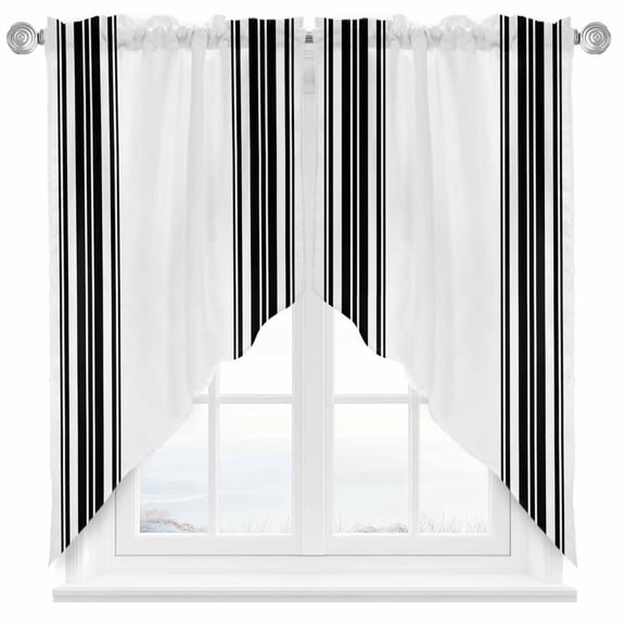 Swag Curtains Valances for Windows, Black White Farmhouses Stripes Short Kitchen Window Curtains Over Sink, Modern Minimalist Cafe Curtains Panel Set Of 2,Rod Pocket, 36 Inches Length