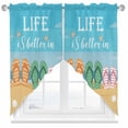 thumbnail image 1 of Swag Curtains Valances for Windows, Blue Coastal Beach Short Kitchen Window Curtains Over Sink, Slippers Starfish Shell Cafe Curtains Panel Set Of 2,Rod Pocket, 63 Inches Length, 1 of 8