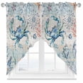 thumbnail image 1 of Swag Curtains Valances for Windows, Blue Coastal Ocean Short Kitchen Window Curtains Over Sink, Crab Coral Shell Cafe Curtains Panel Set Of 2,Rod Pocket, 36 Inches Length L, 1 of 8