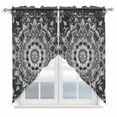 thumbnail image 1 of Swag Curtains Valances for Windows, Boho Retro Short Kitchen Window Curtains Over Sink, Ethnic Tribal Floral Pattern Cafe Curtains Panel Set Of 2,Rod Pocket, 36 Inches Length Onyx Gray White, 1 of 9