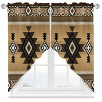 Swag Curtains Valances for Windows, Brown Southwest Tribal Pattern Short Kitchen Window Curtains Over Sink, Boho Retro Ethnic Style Cafe Curtains Panel Set Of 2,Rod Pocket, 36 Inches Length