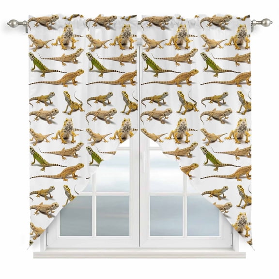 Swag Curtains Valances for Windows, Cartoon Lizards Short Kitchen Window Curtains Over Sink, Reptiles Animals Cafe Curtains Panel Set Of 2,Rod Pocket, 36 Inches Length