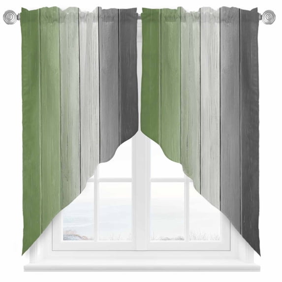 Swag Curtains Valances for Windows, Farmhouse Rustic Wood Short Kitchen Window Curtains Over Sink, Sage Green Grey Cafe Curtains Panel Set Of 2,Rod Pocket, 45 Inches Length