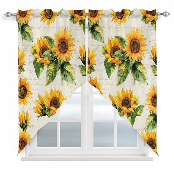 Swag Curtains Valances for Windows, Farmhouse Sunflower Short Kitchen Window Curtains Over Sink, Vintage Floral Cafe Curtains Panel Set Of 2,Rod Pocket, 36 Inches Length