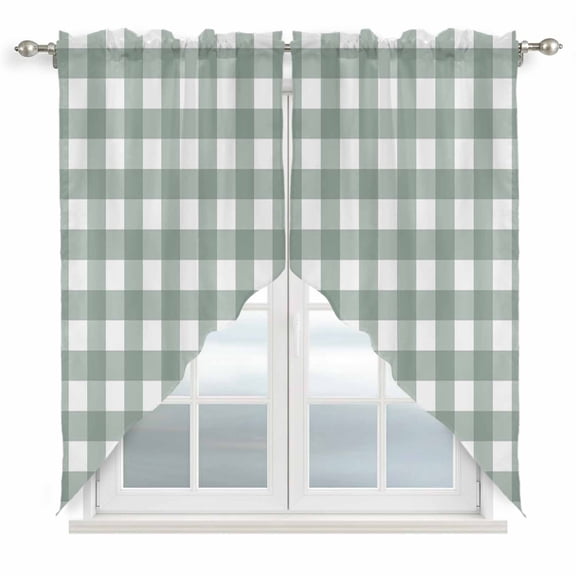 Swag Curtains Valances for Windows, Farmhouse Vintage Short Kitchen Window Curtains Over Sink, Gingham Checkered Texture Cafe Curtains Panel Set Of 2,Rod Pocket, 36 Inches Length Ash Gray