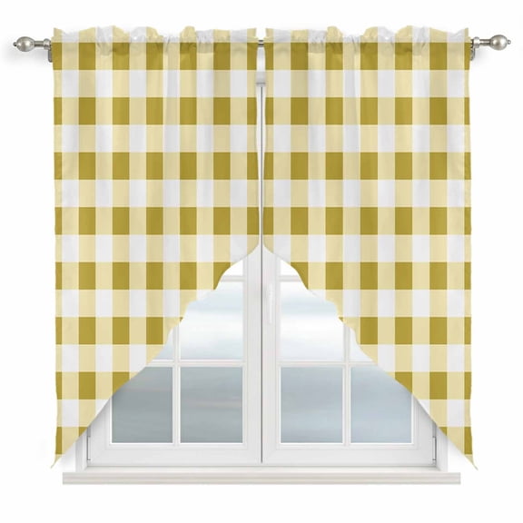 Swag Curtains Valances for Windows, Farmhouse Vintage Short Kitchen Window Curtains Over Sink, Gingham Checkered Texture Cafe Curtains Panel Set Of 2,Rod Pocket, 45 Inches Length Yellow