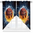 thumbnail image 1 of Swag Curtains Valances for Windows, Fire and Ice Basketball Sports Short Kitchen Window Curtains Over Sink, Blue Cafe Curtains Panel Set Of 2,Rod Pocket, 36 Inches Length, 1 of 8