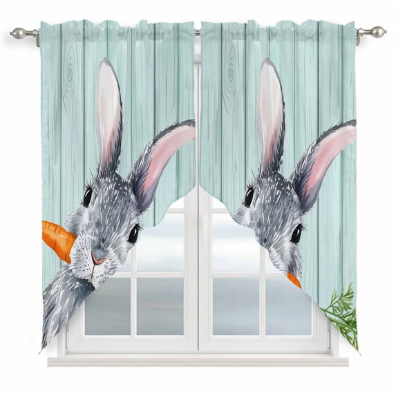 Swag Curtains Valances for Windows, Funny Bunny with Carrots Easter ...