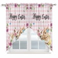 thumbnail image 1 of Swag Curtains Valances for Windows, Happy Easter Rabbits Short Kitchen Window Curtains Over Sink, Spring Daisy Floral Cafe Curtains Panel Set Of 2,Rod Pocket, 45 Inches Length Pink Plaid, 1 of 1