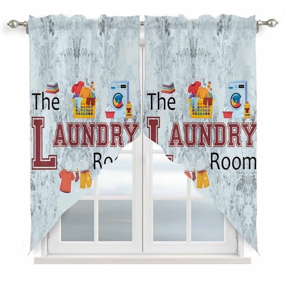 Swag Curtains Valances for Windows, Laundry Room Short Kitchen Window Curtains Over Sink, Blue Floral Texture Cafe Curtains Panel Set Of 2,Rod Pocket, 36 Inches Length