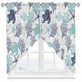 thumbnail image 1 of Swag Curtains Valances for Windows, Navy Blue Green Grey Coastal Short Kitchen Window Curtains Over Sink, Ocean Animals Pattern Cafe Curtains Panel Set Of 2,Rod Pocket, 36 Inches Length, 1 of 8