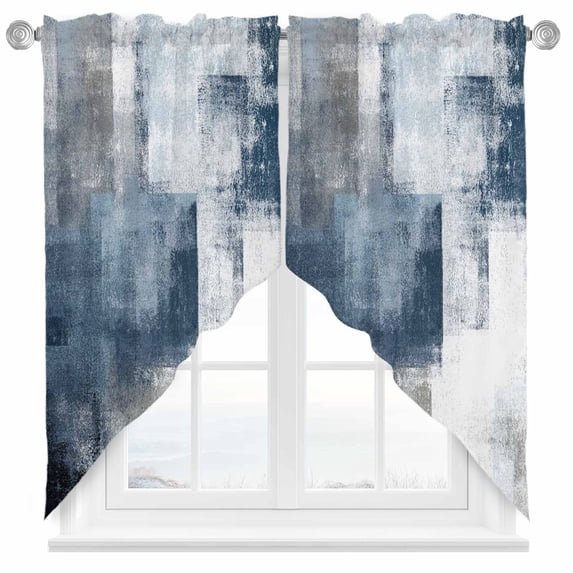 Swag Curtains Valances for Windows, Navy Blue Grey Abstract Paint Short Kitchen Window Curtains Over Sink, Modern Rustic Graffiti Cafe Curtains Panel Set Of 2,Rod Pocket, 36 Inches Length