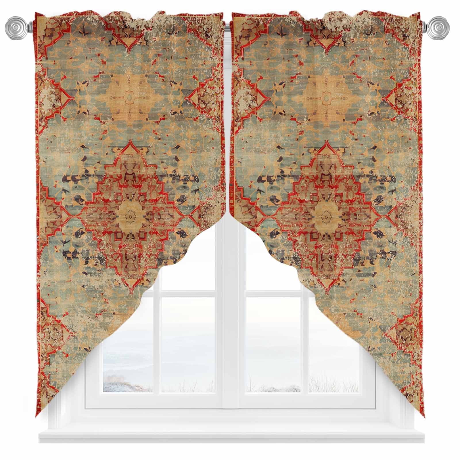Swag Curtains Valances for Windows, Orange Blue Boho Floral Short ...
