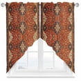 thumbnail image 1 of Swag Curtains Valances for Windows, Orange Boho Floral Short Kitchen Window Curtains Over Sink, Medieval Ethnic Vintage Texture Cafe Curtains Panel Set Of 2,Rod Pocket, 63 Inches Length, 1 of 8