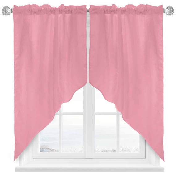 Swag Curtains Valances for Windows, Pink Short Kitchen Window Curtains Over Sink, Solid Color Cafe Curtains Panel Set Of 2,Rod Pocket, 36 Inches Length