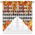 thumbnail image 1 of Swag Curtains Valances for Windows, Pumpkins Fall Thanksgiving Short Kitchen Window Curtains Over Sink, Orange Leaves Black White Plaid Cafe Curtains Panel Set Of 2,Rod Pocket, 45 Inches Length, 1 of 8