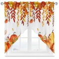 thumbnail image 1 of Swag Curtains Valances for Windows, Pumpkins Fall Thanksgiving Short Kitchen Window Curtains Over Sink, Orange Vintage Leaves White Cafe Curtains Panel Set Of 2,Rod Pocket, 36 Inches Length, 1 of 8