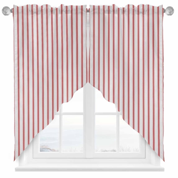 Swag Curtains Valances for Windows, Red Vintage Striped Short Kitchen Window Curtains Over Sink, Abstract Modern Geometric Art Cafe Curtains Panel Set Of 2,Rod Pocket, 36 Inches Length