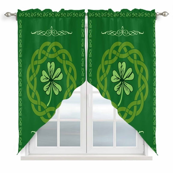 Swag Curtains Valances for Windows, St. Patrick's Day Short Kitchen Window Curtains Over Sink, Celtic Knots Four Leaf Clovers Cafe Curtains Panel Set Of 2,Rod Pocket, 36 Inches Length Green