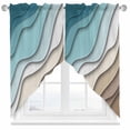 thumbnail image 1 of Swag Curtains Valances for Windows, Teal Brown Beach Coastal Short Kitchen Window Curtains Over Sink, Abstract Geometric Ocean Waves Cafe Curtains Panel Set Of 2,Rod Pocket, 36 Inches Length, 1 of 8