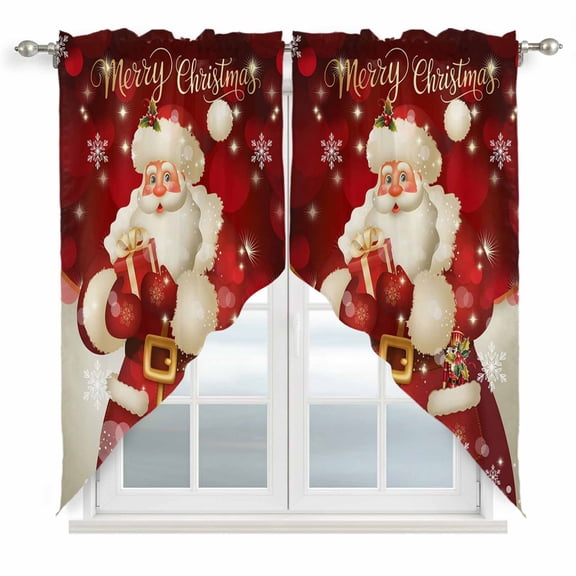 Swag Curtains Valances for Windows, Vintage Red Santa Claus Christmas Short Kitchen Window Curtains Over Sink, Merry Christmas Gifts Cafe Curtains Panel Set Of 2,Rod Pocket, 36 Inches Length