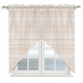 Swag Curtains, Vintage Wood Board Rod Pocket Window Topper Curtains Valances for Kitchen Bedroom Living Room 2 Panel, Minimalist Wooden Plank 28x36in